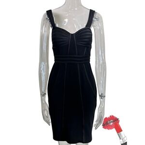 Y2K Vintage Cache Dress Womens 6 Black Bandage Body Con Stretch Cocktail Party